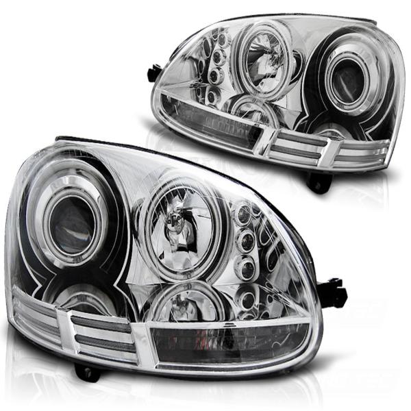 Scheinwerfer CCFL Angel Eyes für VW Golf 5 Jetta 5 Bj. 03-10 Chrom